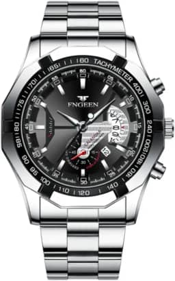 Relógio Blindado Resistente a Água Preto e Prata em Vidro Mineral Hardlex Movimento em Quartzo - 'Boss Elite' + Caixa Premium