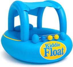 Bóia Inflável com Assento e Toldo para Bebês 6 a 24 Meses – Bote Infantil em PVC Reforçado com Proteção Solar e Brinquedos