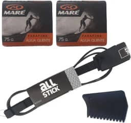 Kit Leash Prancha De Surf Regular 6mm + 2 Parafina Surf Maré + Raspador Resistente e Performance