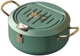 maogear Panela Tempura fritadeira profunda com termômetro e tampa, 24 cm, 3200 ml, aço carbono com revestimento antiaderente, tempura frita/frango/peixe/camarão, ótima frigideira (20 cm)