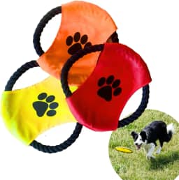 Brinquedo frisbe de corda para cachorros cabo de guerra lançador mordedor pet (Vermelho)