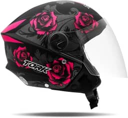 CAPACETE ABERTO PRO TORK NEW LIBERTY 3 FLOWERS FOSCO ROSA - PRETO TAM. 58