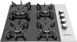 SUGGAR COOKTOP VIDRO PRETO E INOX A GÁS 4 QUEIMADORES ESMALTADOS DIFERENTES TAMANHOS TREMPES FERRO FUNDIDO FG4404FVPIX