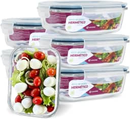 House Organizer Kit 6 Potes de Vidro Retangular com Tampa Hermética 640ml Cor:Azul