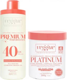 Kit Água Oxigenada 12% 40 Volumes 900ml e Pó Descolorante Platinum Ultra Rápido Veggue Profissional 500g