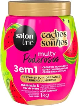 Salon Line, Creme de Tratamento 3 em 1, Multy Poderosos, Cachos dos Sonhos, Melancia e Mix de Óleos, Vegano - Para Cabelos Cacheados e Crespos, 1kg
