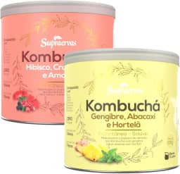 Kombucha Sabor Gengibre Abacaxi e Hortela + Hibisco Cramberry e Amora 200gr 1 Lata de Cada