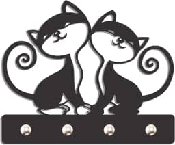 Genérico Porta Chave De Parede Decorativo Suporte Gancho Chaves Gato MDF 3mm 4 Ganchos Preto Fosco