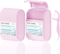 Holy Rose Palitos de fio dental rosa, 2 pacotes de estojos de viagem com fio dental de linha dupla, 104 unidades, palitos de dente de menta, flossers é uma ferramenta de higiene bucal para dentes