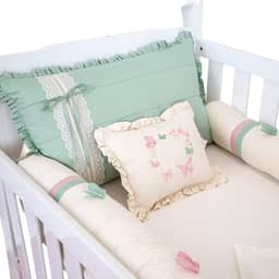 Enxoval Kit para Berço Americano 06 peças em Linho 100% Algodão com Bordado em 3 D Pequena Borboleta