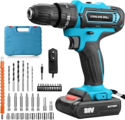 Parafusadeira e Furadeira à Bateria 21V com 2 Baterias e Carregador, 2 Velocidades Variáveis, Luzes LED, Kit de 25 Acessórios e Maleta, Conjunto Completo para Perfuração e Parafusamento, Azul