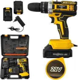 Parafusadeira Furadeira Martelete Com 2 Baterias 21V Recarregaveis Maleta Soquetes Pontas Brocas Kit Completo