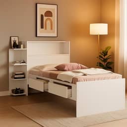 Cama Solteiro Isa Com Baú e Nichos (Branco)