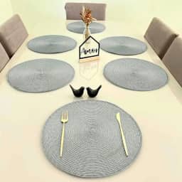 Kit 6 Peças Jogo Americano Redondo - Sousplat Redondo para Mesa Posta - Jogo Americano Elegante para Jantar, Almoço e Café - UpShop (Cinza Claro)