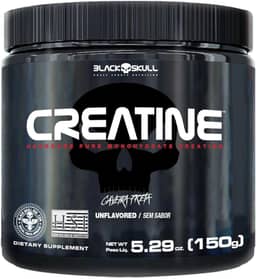 Black Skull Creatine Monohydrate - Suplementação para Treino, Performance, Ganho Muscular, Hipertrofia, Força e Resistência - Sem Sabor - Pote 150g
