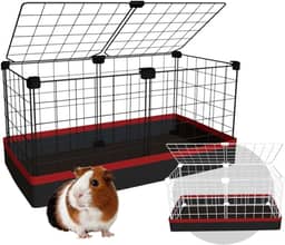 Cercado Gaiola Porquinho da Índia 30x60cm com Bandeja Higiênica Tapete Impermeável Fácil de Limpar Cercadinho Pet (Tela Preta e Tapete Preto)