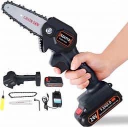 Mini Moto Serra Motosserra a Bateria Elétrica Portátil 600w 24v Carregador Bivolt Recarregável para Galhos Bambu e Madeira Sabre de 10cm 2000mah -CLICK FACIL - Serra Portátil
