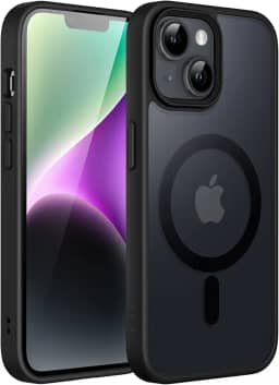 JETech Capa Magnético para iPhone 14 Plus 6,7 Polegadas Compatível com MagSafe, Case Capinha Translúcido Fosco Verso Fina à Prova de Choque Tampa (Preto)