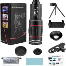 Lente teleobjetiva 64x para celular, telescópio monocular HD com suporte de tripé ajustável e braçadeira, lente zoom FMC para fotografia de longa distância, vlogging, observação de pássaros