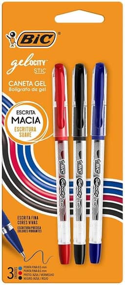 BIC, Caneta em Gel, Gelocity, Ponta Fina, 3 Cores
