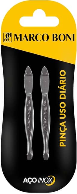 Kit com 2 Pinças para Sobrancelhas, Ponta Reta, Aço Inox, Marco Boni, 2 Unidades