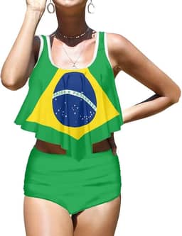 Biquíni feminino de cintura alta com controle de barriga de cogumelo, roupa de banho de duas peças (P-2GG)