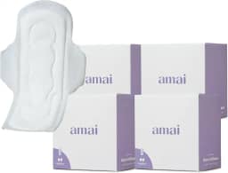 Amai, Absorvente Externo Fluxo Regular, Algodão Sem Químicos, Hipoalergênico, Sem plástico comum, Com Abas - 32 unidades