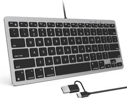 OMOTON Teclado com fio para Mac com interface dupla, ângulo de digitação confortável e conexão estável, compatível com MacBook, iMac, Mac Mini, PC-cinza