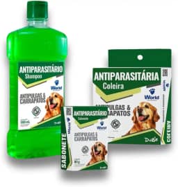 Shampoo Sabonete e Coleira Dugs Antipulgas Carrapatos Para Cães World Veterinária
