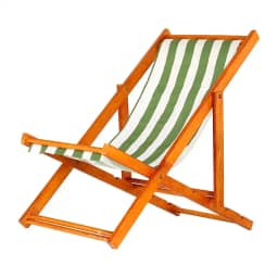 Espreguiçadeira Portátil de Madeira Maciça – Para Piscina, Sem Braço, Envernizada (Listrado Verde e Branco)