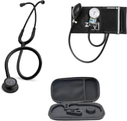 Combo Estetoscópio 3M Classic III Black Edition 5803 Littmann, Esfigmomanômetro + Case
