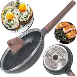 Frigideira Antiaderente 24 cm em Alumínio Revestida em Cerâmica Com Tampa Vidro Temperado e Cabo Resistente ao Calor Fundo de Aluminio para Fogão a Gás, Elétrico ou Indução (24 cm)