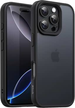 JETech Capa Matte para iPhone 16 Pro 6,3 Polegadas, Case Proteção Contra Quedas de Nível Militar à Prova de Choque, Capinha Traseira Translúcida Fosca, Anti-Impressão Digital (Preto)