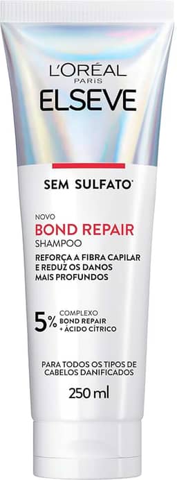 L'Oréal Paris Elseve Bond Repair Shampoo Reparação Molecular com Ácido Cítrico, Limpeza Suave Sem Sulfato, Reconstrói Ligações e Devolve Força aos Cabelos Danificados, 250ml