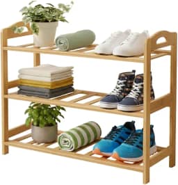 Sapateira de Madeira 3 andares Organizador de Tênis Bege Bambu