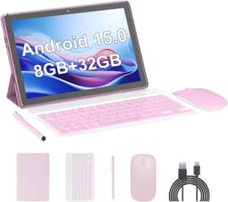 Tablet Android 15, tablets de 10 polegadas, 8 GB de RAM + 32 GB de ROM/2 TB expansível, tablets 2 em 1 com capa para teclado, tela IPS 1280 x 800, 5G Wi-Fi6, câmera dupla, bateria de 6000 mAh BT5