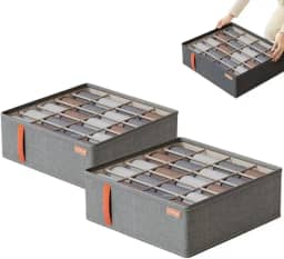 Kit C/2 Caixas Organizadoras de Roupas Íntimas com 20 Divisórias - Ideal para Meias, Cuecas, Calcinhas, Gravatas e Mais - Compacta, Dobrável, com Zíper e Fácil de Limpar - Marca Bigzu®