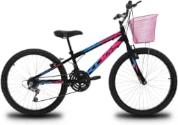 Bicicleta Infantil Menina Aro 24 em Aço Reforçado KOG Bikes 18v Freios V-Brake Acessório Cestinha