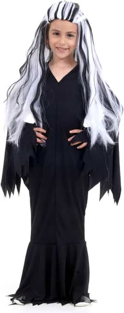 Fantasia Morticia Infantil 923480-m Sulamericana Fantasias Preto/branco 6/8 Anos