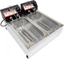 Fritadeira Elétrica com Óleo Industrial Inox, 2 Cubas, 7L 1500W Termostato até 300°C (110V)
