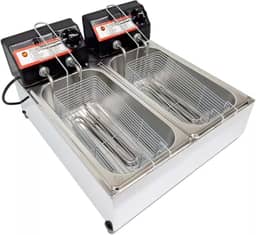Fritadeira Elétrica com Óleo Industrial Inox, 2 Cubas, 7L 1500W Termostato até 300°C (110V)