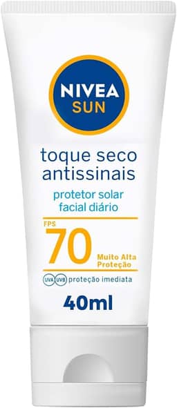 NIVEA SUN Protetor Solar Facial Toque Seco Antissinais FPS 70 40ml - Com muito alta proteção contra raios UVA/UVB, controla o brilho e previne o envelhecimento precoce