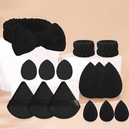 Conjunto de esponja de maquiagem com 15 peças, ferramentas cosméticas, corretivo, pó, esponjas, kit de pulseira para lavar o rosto