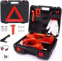 Kit de Macaco Eletrico para Carro 12v, 5 Toneladas Macaco Hidráulico com Chave de Impacto e Inflador de Pneus, Ideal para Carros Esportivos, Sedãs e EVs Inflação Rápida e Segura