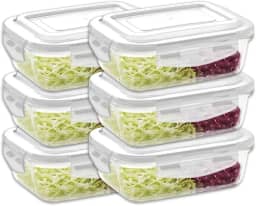 KIT 6 Potes de Vidro Retangular com Tampa Hermética 640ml Cor:Branco (QH)