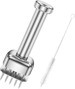 Ferramenta de amaciador de carne com agulha ultra afiada de aço inoxidável 28, martelo portátil de bife com escova de limpeza para cozinhar carne de porco, peru, frango, bife, vitela, porco, peixe