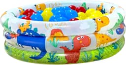 Piscina de Bolinhas Infantil Dinossauro 40 Litros Fundo Inflável + 50 Bolinhas Coloridas