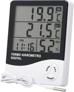Termômetro e Higrômetro Digital Alta Precisão Memória de Máx e Mín, Relógio Integrado, Display Fácil Leitura Qualidade Premium