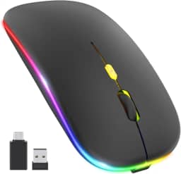 【Atualização】 Mouse sem fio LED, mouse silencioso fino 2,4 G portátil óptico para escritório com USB e receptor tipo C, 3 níveis de DPI ajustáveis para notebook, PC, laptop, computador,