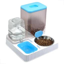 Bebedouro 1.1L com Comedouro 2.5Kg Pet Cães Cachorros Gatos alimentador Duplo 2 em 1 Automático Gravidade Com Tigela Inox (Azul)